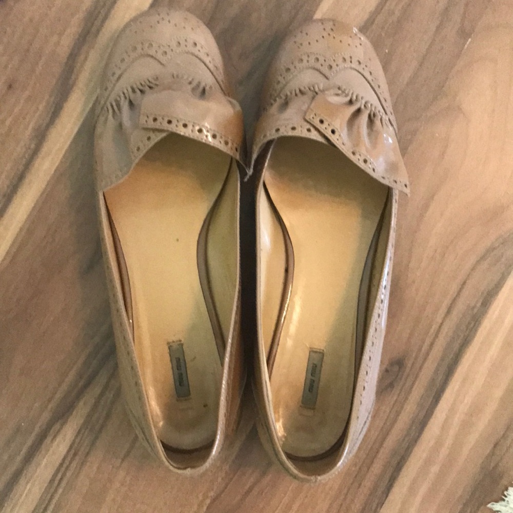 Miu Miu Nude Patent Leather Flats w/ ruffle detail